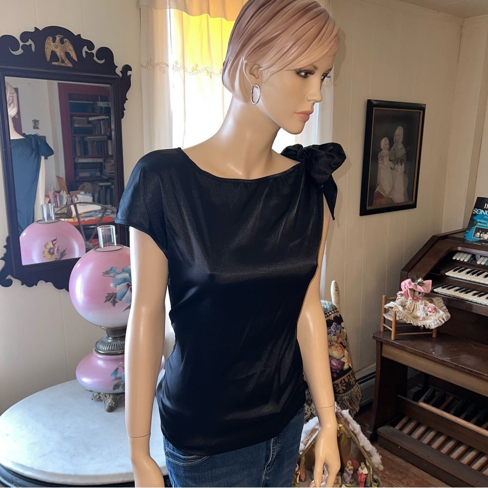 Black silky asymmetrical blouse by Vidussa